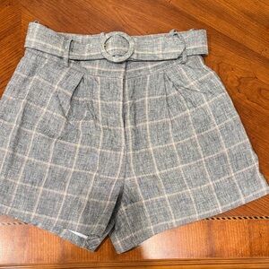 Sandro High Waist Gray Plaid Belted Shorts
